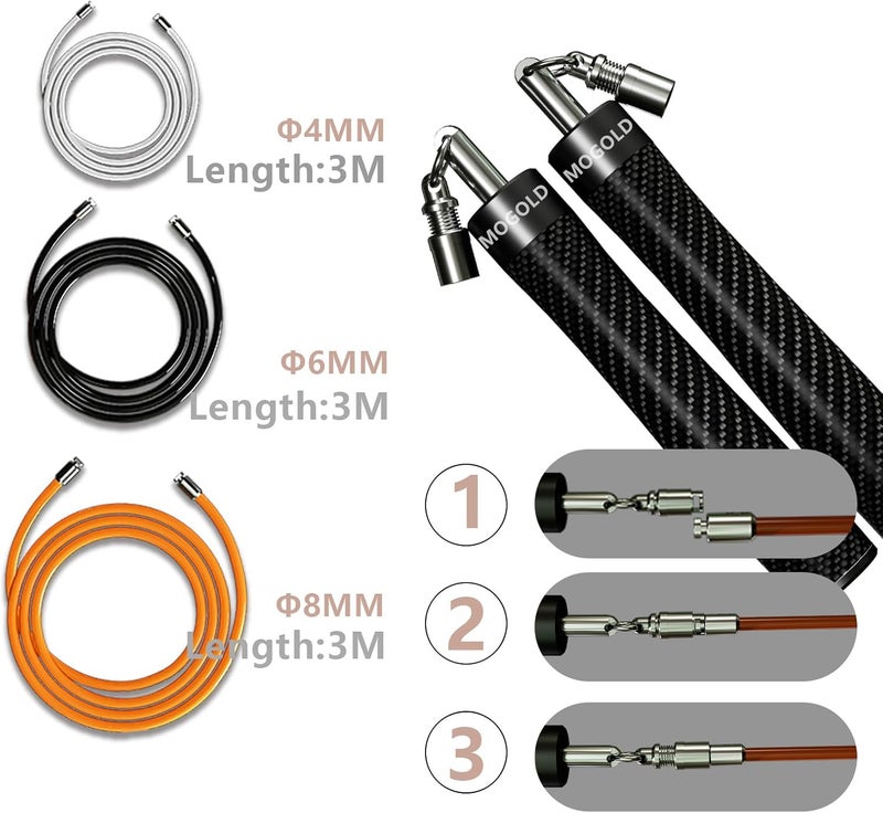 MOGOLD Weighted Jump Rope for Men Women -Interchangeable 1/5lb 1/4lb 1/2lb Heavy jump ropes - 360 Degree Spin - Length Adjustable,Ergonomics Leather Grip Skipping Rope for Fitness Weight Loss & More - Image 3